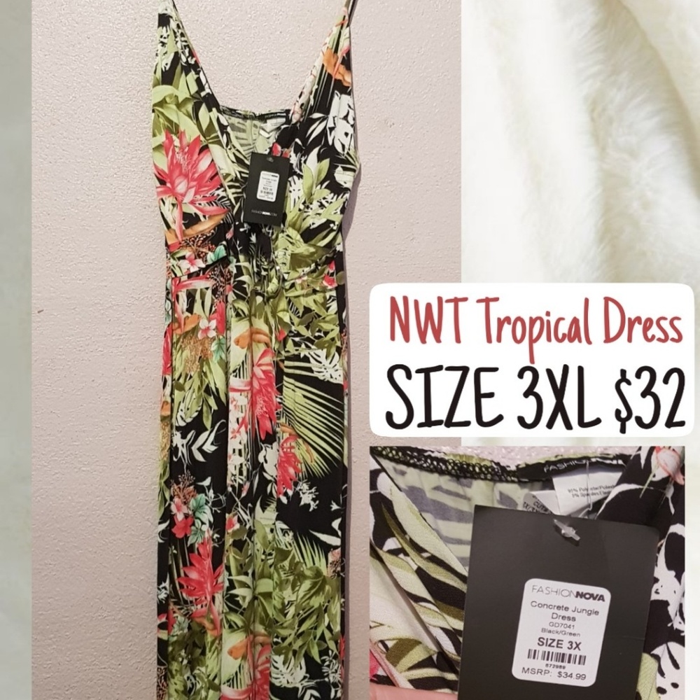 Tropical Long Slit Strap Dress